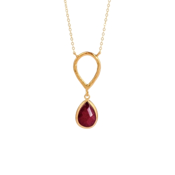 Necklace made from brass, goldplated, red Jade